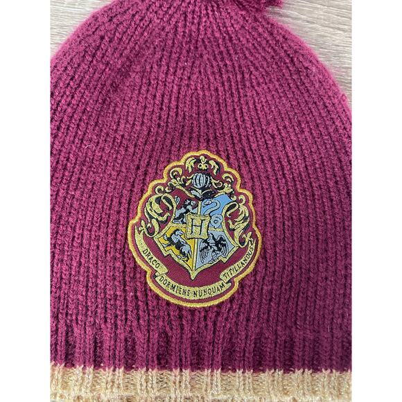 Harry Potter Youth Gryffindor Pom Pom Knit Beanie Maroon Gold OSFM Winter Hat - Picture 3 of 8